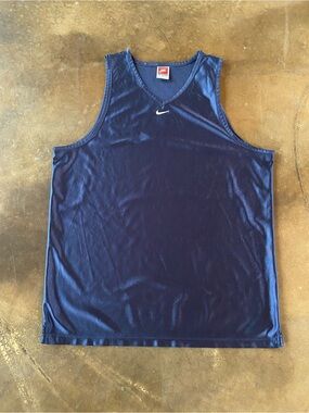 VTG 90s Rare Nike Team Red Tag Navy Blue Centre Swoosh Athletic Tank Top Jersey